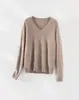 Suéter de tricô V-neck de lã de caxemira escovada de peso pesado 28 fios e seda de amoreira para mulheres, suéter pullover liso de outono/inverno 26