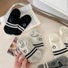 Calcetines de tobillo invisibles de verano, finos y transpirables, estilo coreano para niña, con cara sonriente bordada de doble puntada, anti-pilling, talón anti-caída, a rayas