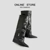 Versão em Couro Botas Longas Femininas Aumento Oculto de Altura 9cm Botas de Cavaleiro Botas de Cano Alto para Calças Outono Inverno Salto Alto Bico Fino Botas Franzidas
