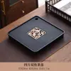 Bandeja de té de piedra de porcelana Wujin de imitación de lujo ligero para el hogar, juego de té, mesa de té pequeña, mesa de almacenamiento y drenaje de agua, mesa de remojo en seco, bandeja de té de piedra Wujin