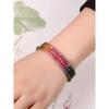 Pulseira de Turmalina Natural Feminina Multi-Círculos Cor Doce Arco-Íris Turmalina Melancia Contas de Punho Contas Espalhadas Pulseira de Três Círculos Joia
