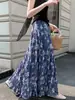 Falda Larga de Gasa Estampado Floral Vintage de Cintura Alta Adelgazante Corte A para Mujer, Estilo Veraniego con Mucho Vuelo y Amplia Campana