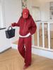 Conjunto Deportivo Casual Talla Plus con Corte Tridimensional, Bolsillos Dobles, Chaqueta Corta con Capucha, Cárdigan, Pantalones Largos hasta el Suelo Conjunto de Dos Piezas, Efecto Adelgazante
