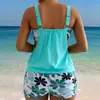 Novo Tankini Estilo Europeu e Americano para Exportação, Estampado, Fresco e Emagrecedor, Cobre o Corpo, Biquíni Shorts Boxer, Roupa de Banho Casual