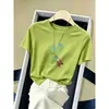 Camiseta de Manga Corta de Algodón Puro para Mujer, Camisa Base Color Verde Matcha a la Moda y Versátil, Nueva Ropa para Mujer Verano 2026