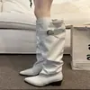 Botas de Punta hasta la Rodilla 2026 para Mujer, Pierna Ancha, Hebilla, Botas Estilo Chica Picante, Botas de Caballero para Pantalón, Botas de Cuero Apilado, Botas para Mujer