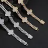 Pulsera de Cadena Cubana de Diamantes de Trébol de Cuatro Hojas con Hebilla de Resorte Hip Hop Transfronteriza Europea y Americana, Pulsera de Zirconia de Alto Nivel Versátil para Hombre