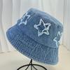 2024 nuevo parche de estrella de cinco puntas degradado sombrero de pescador de mezclilla para damas dulce retro callejero todo-combinable sombrero de cubo