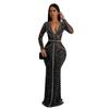 C6832 transfronteiriço AliExpress Amazon moda europeia e americana feminina vestido de malha com strass cor sólida vestido