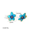 Tingduo Ins Pendientes de Flor con Goteo de Aceite Collar de Acero Inoxidable Set de Pendientes Pendientes Coloridos Frescos de Gama Alta