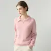 Suéter de Cachemira con Cuello Simple para Mujer, Holgado, Adelgazante, Suave, Pegajoso, Cuello Polo, Tejido, Capa Base, Casual, Top que Reduce la Edad, Temperamento
