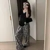 Pantalones Largos de Pierna Ancha Estilo Vacaciones Relajado Minimalista Estampado Floral Vintage Blanco y Negro de la Abuela para Mujer Verano 2026