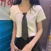 620# Verão 2025 Novo Design Camiseta Polo de Tricô Manga Curta Feminina Tendência Curta Cropped