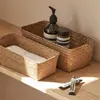 Cesta de Almacenamiento de Algas Marinas Cesta de Almacenamiento Tejida de Mimbre y Paja Cesta Tejida de Bambú Organizador de Artículos Varios de Escritorio Rectangular Tejido Shihua
