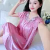 Pijama de Mujer Verano Nuevo Talla Grande Pijama de Seda de Hielo para Mujer Delgado Gorditas Chicas Suelto Manga Corta Camisón Ropa de Casa para Mujer