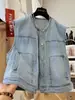 Artículos Europeos 2025 Otoño Nuevo Estilo Cuello Redondo de un Solo Botón Retro Lavado Denim Sin Mangas Chaleco Chaqueta Corta para Mujer