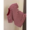 Camiseta de Rayas Retro con Hombros Rectos para Mujer, Verano 2026, Cuello Redondo, Holgada Casual Ajustada de Manga Corta Estilo Chica Caliente Top Corto