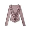 Ap25529-25 Novo Estilo de Verão Europeu e Americano Estilo Puro Lust Tencel Gola Solta Blusa de Manga Longa Top Casual de Férias Camiseta