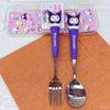 Set de Tenedor y Cuchara para Estudiante Stitch Nuevo Portátil Dibujos Animados Kuromi Lindo Sanrio Vajilla Juego de Dos Piezas
