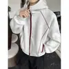 Cardigan Jaqueta com Capuz Estilo Americano Color Block Tendência Hassu Line 420g para Homens e Mulheres, Moletom de Outono