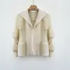 Chaqueta de Traje Calidad Miyake para Mujer Tacto de Alta Gama Color Sólido Solapa Holgada Manga Larga Cárdigan para el Trabajo Cárdigan Plisado