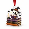 Bestseller de Halloween Librería Rincón de Lectura Estantería Adorno Fantasma Leyendo Colgante Acrílico Decoración de Regalo Festivo