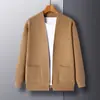 Transmisión en Vivo Suéter Popular para Hombre, Cárdigan Jacquard de Malla Hueca Tejida, Chaqueta de Color Sólido con Bolsillo Real para Hombres Jóvenes