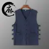 Chaleco informal de lino de verano, sudadera de algodón y lino con hebilla retro para hombre, chaqueta Magma de estilo chino, sin mangas, camisa con título antiguo