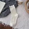 Calcetines Peludos de Encaje para Mujer Primavera y Otoño Calcetines de Media Pantorrilla Algodón Puro Estilo Coreano Estilo ins Color Sólido Simple Estilo Japonés Puño Suelto Calcetines Peludos