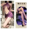 Lencería Tiffy Tallas Grandes Puro Deseo, Uniforme Sexy de Secretaria Ajustado con Cuello Halter y Encaje, Vestido Bodycon, Conjunto de Camisón