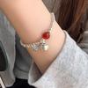 Pulsera de Plata Esterlina S925 Caqui Ruyi para Ambiente de Año Nuevo para Mujer Combinación Universal de Alto Nivel Ágata Roja Cuentas Redondas Pulsera de Hilo Elástico