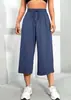 2025 Nuevos Pantalones Amplios Fluidos de Mujer para Amazon Casual de Verano para Playa Cintura Elástica Pantalones Capri de Color Sólido