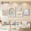 Pintura Decorativa para Sala de Estar Flor de Durazno Estilo Francés Crema Combinación Creativa Pintura para Pared de Fondo de Sofá Pintura con Textura Nueva 2025