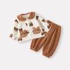 Conjunto de Suéter de Lã com Ursinho e Calça para Bebê Outono/Inverno 2025 Conjunto Elegante de Cartoon para Casa Quente de Duas Peças