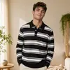 Bestseller transfronterizo: suéter de punto a rayas con cuello Henry de marca moderna para hombre, directo del fabricante