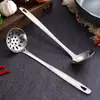 Concha e escumadeira para panela quente de aço inoxidável com cabo longo para casa e conjunto de concha e escumadeira espessadas de aço inoxidável para cozinha