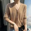 Cachemira Otoño/Invierno 2026 Nuevo Cárdigan para Mujer Manga Larga Cuello en V Moderno Versátil Suave Color Sólido Holgado Abrigo Base