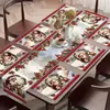 Conjunto de Caminho de Mesa e Jogos Americanos de Natal Estampa Xadrez Vermelho Veado Boneco de Neve Tecido para Decoração de Mesa Toalha de Mesa Mesa
