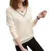 Camiseta de punto para debajo de la ropa top corto estilo coreano holgado ropa de primavera y otoño 2024 nuevo suéter de manga larga con cuello en V para mujer