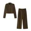 ZA comercio exterior transfronterizo artículo popular de ropa para mujer otoño 2026 nuevo moda europea y americana blazer corto con hombreras y pantalones anchos plisados