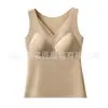 Roupa íntima térmica leve de acilnylon com forro de fleece, camisola de renda de liocel com bojos fixos, aquecedor de barriga térmico escovado feminino