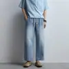 2026 Novos Jeans Masculinos Retro Americano de Corte Solto com Padrão de Bambu e Cintura Elástica, Calças Cropped Retas Novas para Primavera/Verão