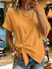 Colección de verano nueva para mujer transfronteriza de Amazon Europa y América 2026: Camiseta estampada de manga corta con corte holgado y dobladillo anudado