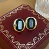 Brincos Retro de Zircônia Esmeralda Oval com Pino de Prata Galvanoplastia de Ouro Real Europeus e Americanos Simples Elegantes de Alta Qualidade para Mulheres