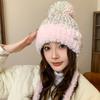 Gorro de punto de color mixto coreano para mujer en otoño e invierno, engrosado, a prueba de frío y cálido, versátil, favorecedor del rostro, gorro Lei Feng pequeño para proteger las orejas