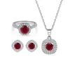 Conjunto de joyería de plata de ley s925, anillo, pendientes, collar, tres piezas, para mujer, joyería de rubí europea y americana, alta calidad, venta al por mayor.