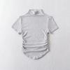 Doce e fresco lado plissado pequeno gola alta cor sólida top feminino slim-fit emagrecimento verão curto umbigo exposto camiseta de manga curta