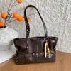 Bolso tote de cuero encerado retro, nicho, personalizado, moderno, bolso de axila, para ir al trabajo, versátil, gran capacidad, bolso de un solo hombro