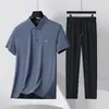 Traje de Seda de Hielo Sin Costuras para Hombres de Mediana Edad y Mayores Camisa Polo Casual de Negocios de Manga Corta para Hombres y Papá Traje de Pantalón Casual de Seda de Hielo Lote