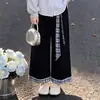 Moda Estilo Coreano para Niños Medianos y Mayores Primavera/Otoño Conjunto de Pantalones Anchos Casuales con Top de Rayas Falso Dos Piezas Cuello Solapa Parche de Cuadros